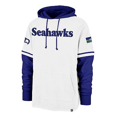 Men's '47 White Seattle Seahawks Throwback Shortstop Pullover Hoodie