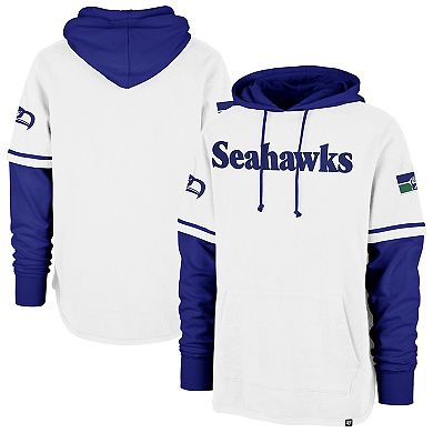 Men's '47 White Seattle Seahawks Throwback Shortstop Pullover Hoodie