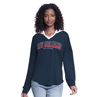 Women's G-III 4Her by Carl Banks Navy New Orleans Pelicans Bench Player Oversized Long Sleeve Hooded Top