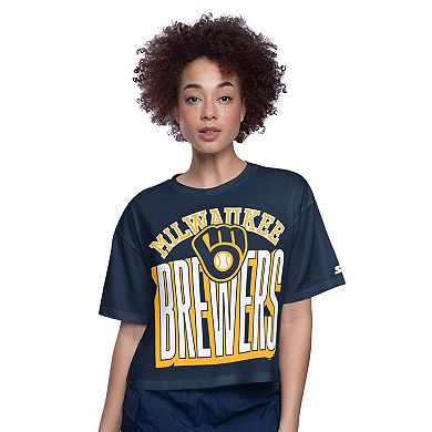 Women's Starter Navy Milwaukee Brewers Play the Ball Boxy Cropped T-Shirt