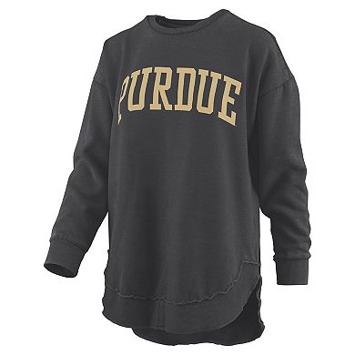 Women's Pressbox Black Purdue Boilermakers Melange Poncho Vintage Fleece Long Sleeve Pullover Sweatshirt