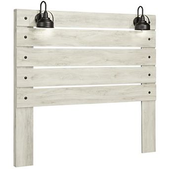 Transitional Wooden Queen Panel Headboard with Slated Design and Lamp, White