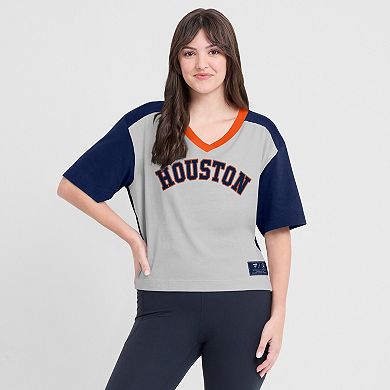 Women's Fanatics Navy/Graphite Houston Astros Oversized Race To Win V-Neck T-Shirt