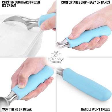 Zulay Kitchen Heavy Duty Stainless Steel Ice Cream Scooper with Non-slip Rubber Grip