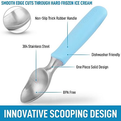 Zulay Kitchen Heavy Duty Stainless Steel Ice Cream Scooper with Non-slip Rubber Grip