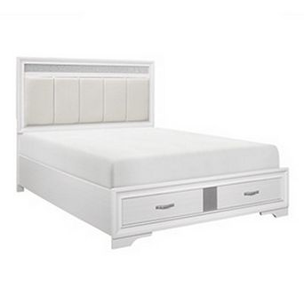 Ani Queen Platform Bed, Tufted Headboard, 2 Drawer Low Footboard, White