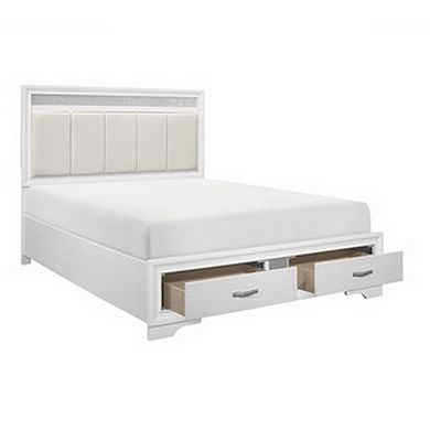 Ani Queen Platform Bed, Tufted Headboard, 2 Drawer Low Footboard, White