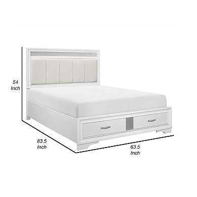 Ani Queen Platform Bed, Tufted Headboard, 2 Drawer Low Footboard, White