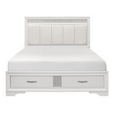 Ani Queen Platform Bed, Tufted Headboard, 2 Drawer Low Footboard, White