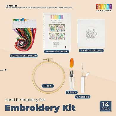 14 Piece Set Embroidery Starter Kit For Beginners Cross Stitch Stamped Diy Craft