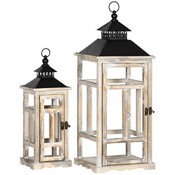 2 Pack 31"/22" Rustic Distressed Wooden Lantern Decorative Hanging Home Decor
