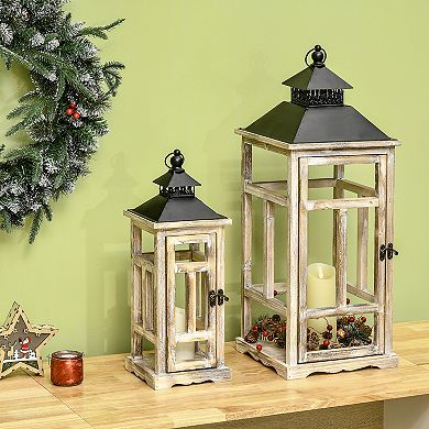 2 Pack 31"/22" Rustic Distressed Wooden Lantern Decorative Hanging Home Decor