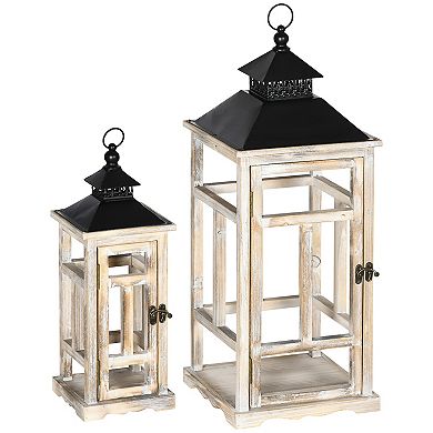 2 Pack 31"/22" Rustic Distressed Wooden Lantern Decorative Hanging Home Decor
