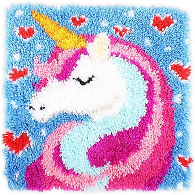 Unicorn Latch Hook Kit For Kids And Beginners, Printed Canvas (26 Pieces)