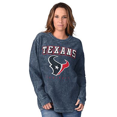 Women's G-III 4Her by Carl Banks Navy Houston Texans Comfy Cord Distressed Pullover Sweatshirt