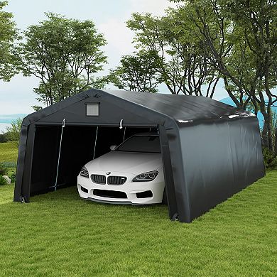 Outsunny 12' X 20' Portable Garage Carport With Ventilation Windows, Black