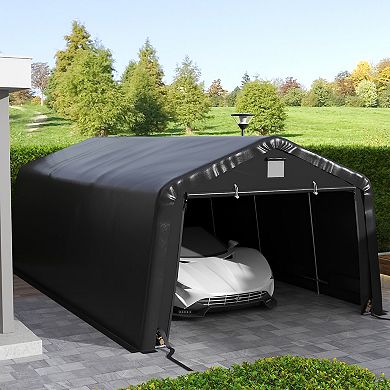 Outsunny 12' X 20' Portable Garage Carport With Ventilation Windows, Black