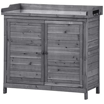Merax Outdoor 39" Potting Bench Table，rustic Garden Wood Workstation Storage Cabinet Garden Shed