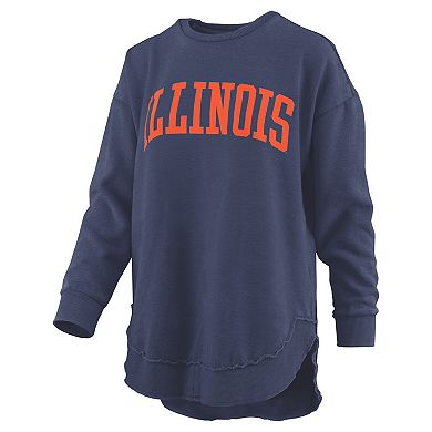 Women's Pressbox Navy Illinois Fighting Illini Melange Poncho Vintage Fleece Long Sleeve Pullover Sweatshirt