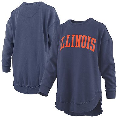 Women's Pressbox Navy Illinois Fighting Illini Melange Poncho Vintage Fleece Long Sleeve Pullover Sweatshirt