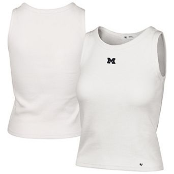 Women's '47 Cream Michigan Wolverines Micro Logo Ribbed Cropped Tank Top