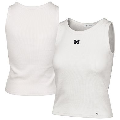 Women's '47 Cream Michigan Wolverines Micro Logo Ribbed Cropped Tank Top