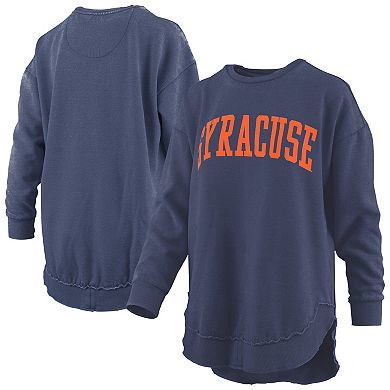 Women's Pressbox Navy Syracuse Orange Melange Poncho Vintage Fleece Long Sleeve Pullover Sweatshirt