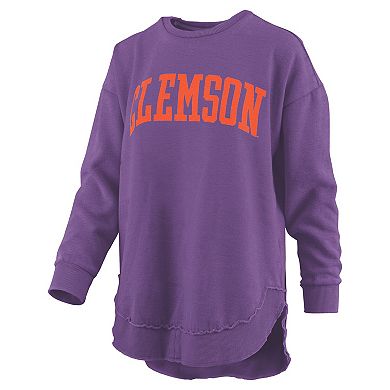 Women's Pressbox Purple Clemson Tigers Melange Poncho Vintage Fleece Long Sleeve Pullover Sweatshirt