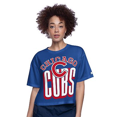 Women's Starter Royal Chicago Cubs Play the Ball Boxy Cropped T-Shirt