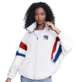 Women's G-III Sports by Carl Banks White New York Rangers Game News Oversized Full-Zip Hoodie Jacket