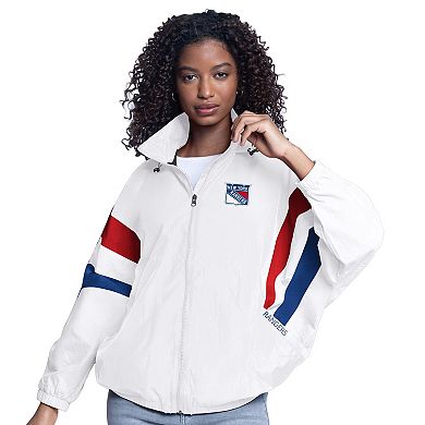 Women's G-III Sports by Carl Banks White New York Rangers Game News Oversized Full-Zip Hoodie Jacket