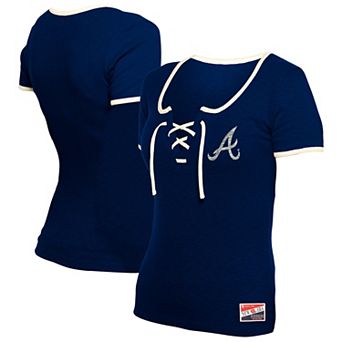 Women's New Era Navy Atlanta Braves Throwback Lace Up T-Shirt