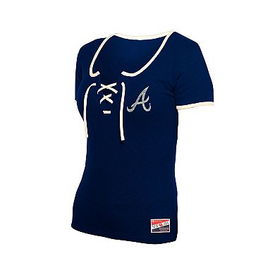 Women's New Era Navy Atlanta Braves Throwback Lace Up T-Shirt