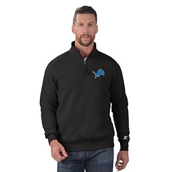 Men's Starter Black Detroit Lions Classic Quarter-Zip Pullover Sweatshirt