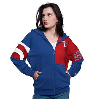 Women's Starter Royal/Red Texas Rangers Curve Ball Full Zip Hoodie Sweatshirt