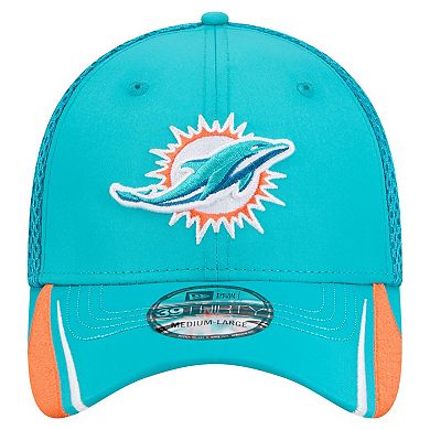 Men's New Era Aqua Miami Dolphins Game Day Linear 39THIRTY Flex Hat