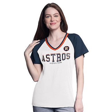 Women's G-III 4Her by Carl Banks White/Navy Houston Astros Ball Park Raglan V-Neck T-Shirt