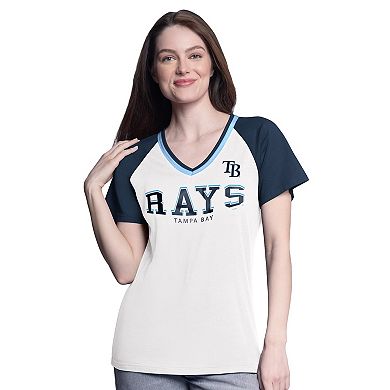 Women's G-III 4Her by Carl Banks White/Navy Tampa Bay Rays Ball Park Raglan V-Neck T-Shirt