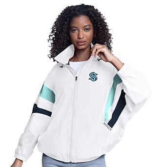 Women's G-III Sports by Carl Banks White Seattle Kraken Game News Oversized Full-Zip Hoodie Jacket
