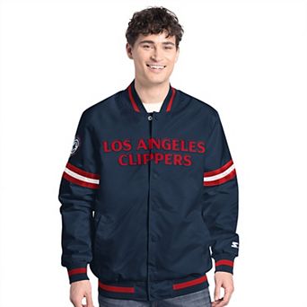 Men's Starter Navy/Red LA Clippers Scout Full Snap Varsity Jacket