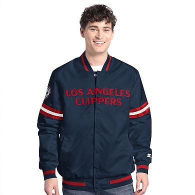 Men's Starter Navy/Red LA Clippers Scout Full Snap Varsity Jacket