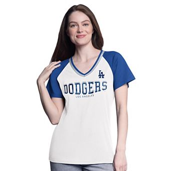 Women's G-III 4Her by Carl Banks White/Royal Los Angeles Dodgers Ball Park Raglan V-Neck T-Shirt