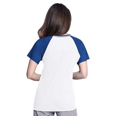 Women's G-III 4Her by Carl Banks White/Royal Los Angeles Dodgers Ball Park Raglan V-Neck T-Shirt