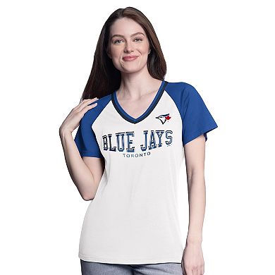Women's G-III 4Her by Carl Banks White/Royal Toronto Blue Jays Ball Park Raglan V-Neck T-Shirt