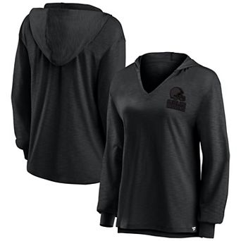 Women's Fanatics  Cleveland Browns Blackout Slub Hoodie V-Neck Long Sleeve T-Shirt