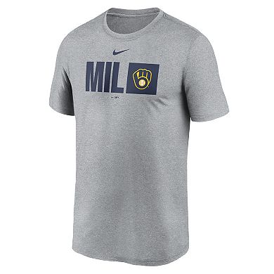 Men's Nike Heather Gray Milwaukee Brewers Tricode Legend T-Shirt