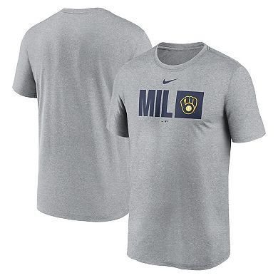 Men's Nike Heather Gray Milwaukee Brewers Tricode Legend T-Shirt