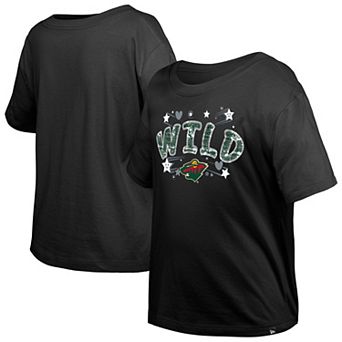 Girl's Youth New Era Black Minnesota Wild Flip Sequin T-Shirt