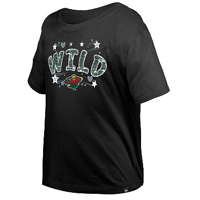 Girl's Youth New Era Black Minnesota Wild Flip Sequin T-Shirt