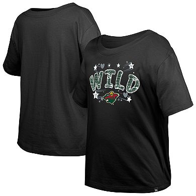 Girl's Youth New Era Black Minnesota Wild Flip Sequin T-Shirt